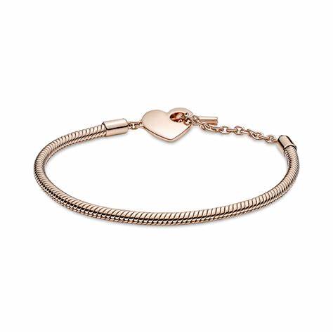 Pandora 589285C00-18 Bracelet de chaîne serpent en T Moments Heart - plaqué or rose 14k, 18cm