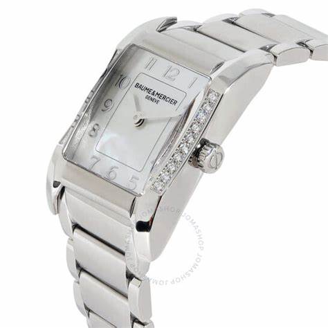 Baume & Mercier Hampton MOA10051 Women's Quartz Watch - 27mm Mother-of-Pearl Dial, Diamond-Set Bezel, Stainless Steel Bracelet