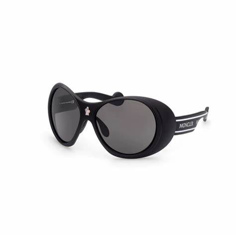 Moncler ML0148 02A Unisex Oval Sunglasses - Matte Black Frame, Grey Lenses