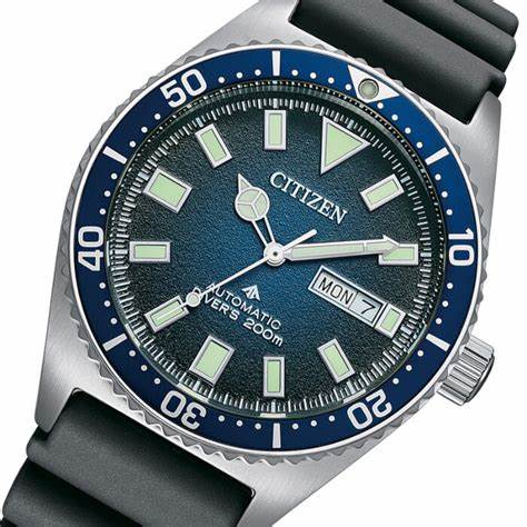 Citizen NY0129-07L Montre de plongée automatique Promaster Marine pour hommes, cadran bleu, bracelet caoutchouc noir