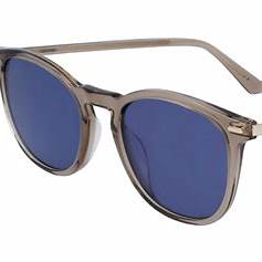 Calvin Klein CK22533S 058 52 Unisex runde Sonnenbrille - Oyster Rahmen, blaue Gläser