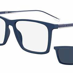 BOSS 1151/CS FLL-KU Men's Eyeglasses with Clip-On - Matte Blue Frame, Square Shape