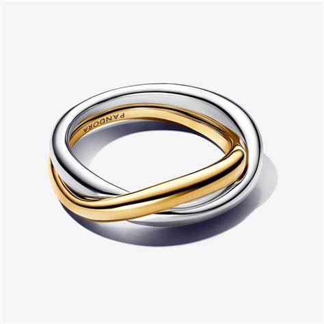 Pandora 163262C00-54 Anillo bicolor con bandas entrelazadas - Plata de ley y baño de oro de 14k, talla 54