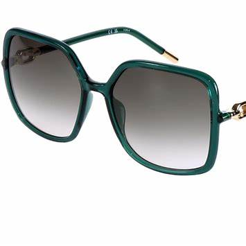 Furla SFU536 06G5 Women's Square Sunglasses - Glossy Transparent Blue Frame, Smoke Gradient Lenses