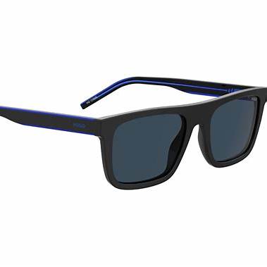 HUGO HG 1297/S D51-KU Unisex Square Sunglasses - Black/Blue Frame, Blue Lenses
