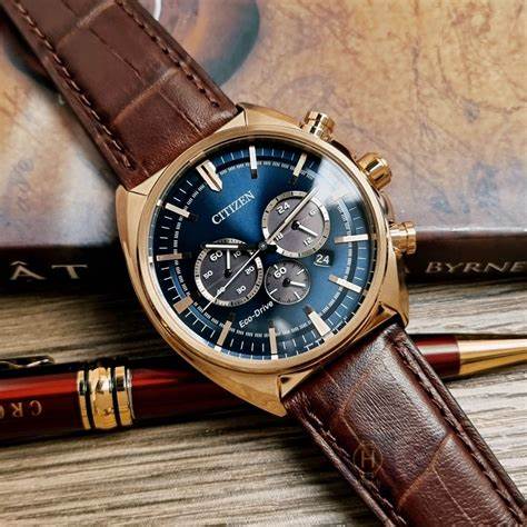 Citizen CA4283-04L Reloj cronógrafo Eco-Drive para hombre - 43 mm, esfera azul, correa de piel marrón