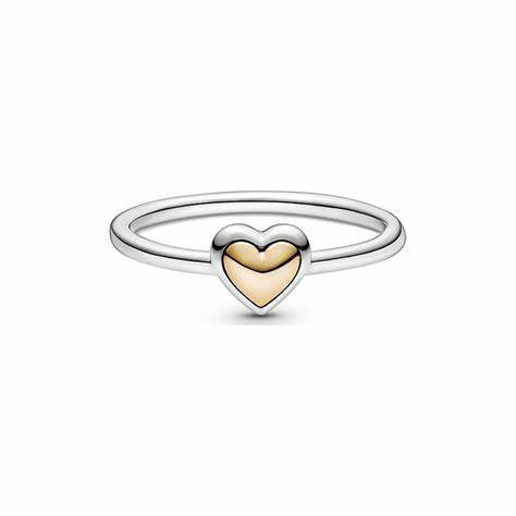 PANDORAPandora 199396C00 - 52 Domed Golden Heart Ring - Sterling Silver & 14k Gold, Size 52BIJOUXEcecile