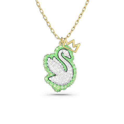 Swarovski 5649198 Collar Colgante Pop Swan - Cristales Verdes y Transparentes, Baño Dorado