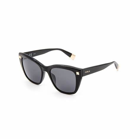 Lunettes de soleil carrées de Furla SFU534 0700 pour femme - monture noire brillante, verres gris