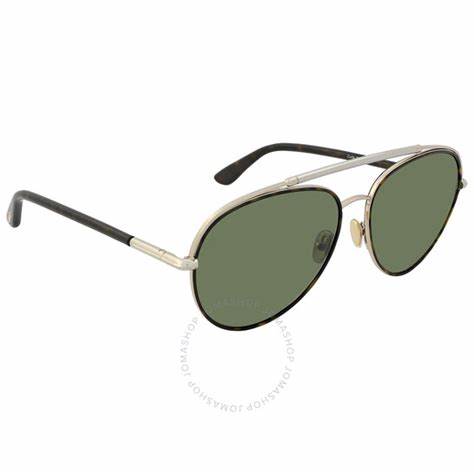 Tom Ford FT0748 52N Herren-Sonnenbrille - Gestell dunkles Havanna, grüne Gläser