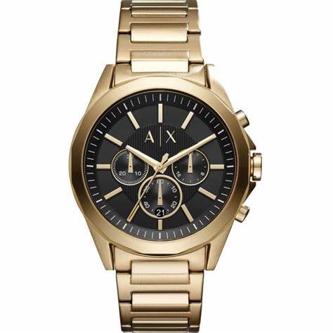 Armani Exchange AX2611 Men's Chronograph Watch - Gold-Tone Stainless Steel Bracelet, Black Dial