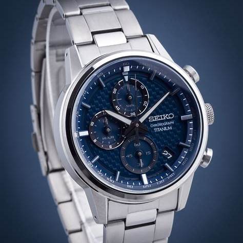SEIKOSeiko SSB387P1 Men's Titanium Chronograph Watch, Blue Dial, Titanium BraceletWATCHESEcecile