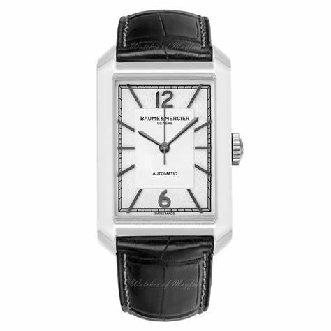 Reloj Baume & Mercier Hampton Automático 10522 Hombre, esfera plateada, correa de aligátor negra