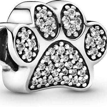 Pandora 791714CZ Sparkling Paw Print Charm - Plata de ley y circonita cúbica