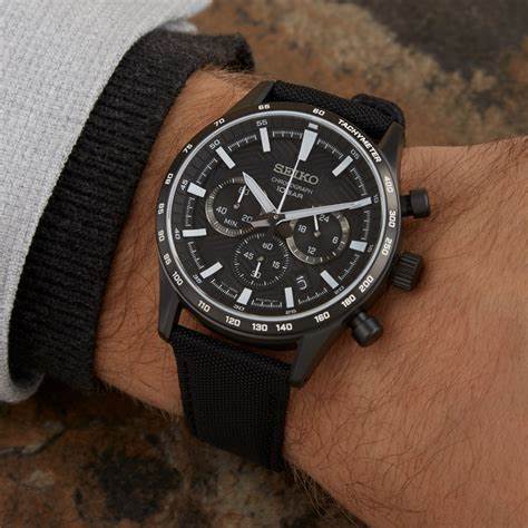 SEIKOSeiko SSB417P1 Men's Chronograph Watch, Black Dial, Black Nylon StrapWATCHESEcecile