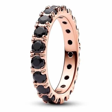 PANDORAPandora 180050C02 - 52 Black Sparkling Row Eternity Ring - 14k Rose Gold - Plated, Size 52BIJOUXEcecile