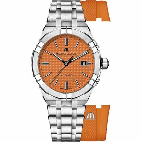 Maurice Lacroix AI6008-SS00F-530-E Montre Hommes Aikon Automatic 42mm Limited Summer Edition, cadran orange, bracelet en acier inoxydable