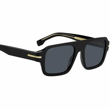 BOSS 1595/S 807-A9 Men's Rectangular Sunglasses - Black Frame, Grey Lenses