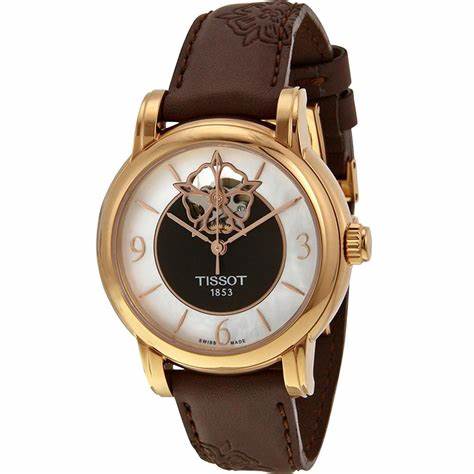 Tissot Lady Heart Flower Powermatic 80 T050.207.37.117.04 Women's Automatic Watch, Mother of Pearl Dial, Brown Leather Strap