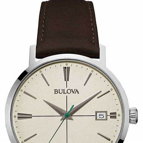 Bulova Aerojet 96B242 Reloj de cuarzo para hombre - Caja de acero inoxidable de 39 mm, esfera crema, correa de piel marrón
