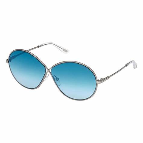 Lunettes de soleil Tom Ford FT0564 14X pour femme - monture ruthénium clair brillant, verres miroirs bleus