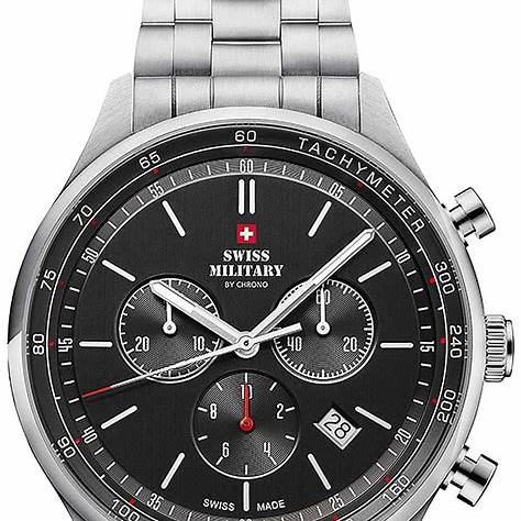 SWISS MILITARYSwiss Military by Chrono 34004.01 Men's Quartz Watch, Black Dial, Stainless Steel BraceletWATCHESEcecile