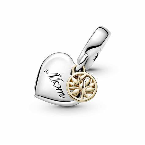 Pandora 799366C00 Árbol familiar bicolor y colgante de corazón - Plata de ley y oro de 14k
