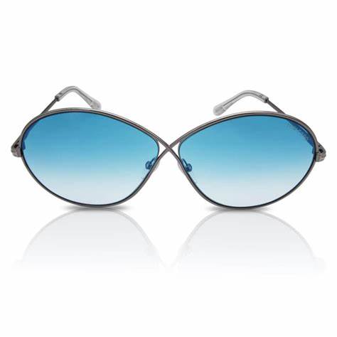 Lunettes de soleil Tom Ford FT0564 14X pour femme - monture ruthénium clair brillant, verres miroirs bleus