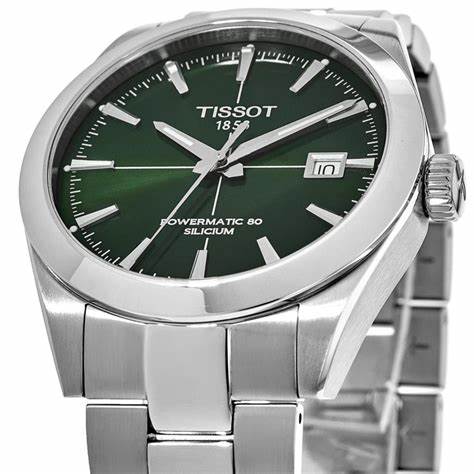 Tissot Gentleman Powermatic 80 Silicium T127.407.11.091.01 Orologio automatico da uomo, quadrante verde, bracciale in acciaio inossidabile