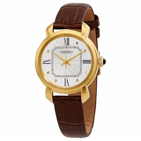 SEIKOSeiko SUR500P1 Women's Quartz Watch, White Dial, Brown Leather StrapWATCHESEcecile
