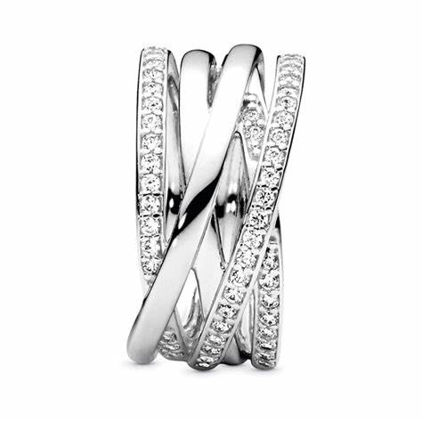 Pandora 190919CZ-52 Anillo Líneas Brillantes y Pulidas - Plata de Ley, Talla 52
