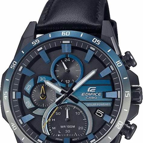 Casio Edifice EQS-940NL-1AVUEF Solarbetriebene Chronographenuhr für Herren, schwarzes Zifferblatt, Lederarmband