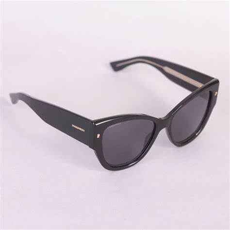 DSQUARED2 D2 0016/S 2M2-IR 56 Women's Sunglasses - Black and Gold Acetate Frame, Grey Lenses