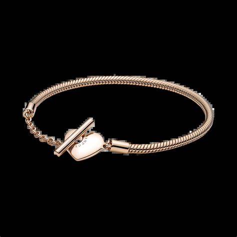 Pandora 589285C00-18 Bracelet de chaîne serpent en T Moments Heart - plaqué or rose 14k, 18cm