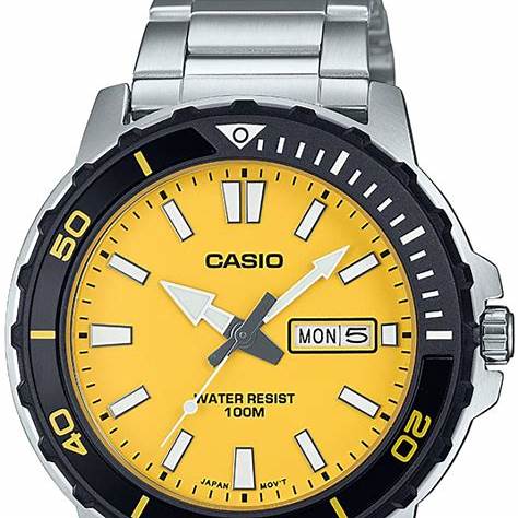 Montre analogique Casio MTD-125D-9AVDF pour hommes - cadran jaune 45,6 mm, bracelet en acier inoxydable