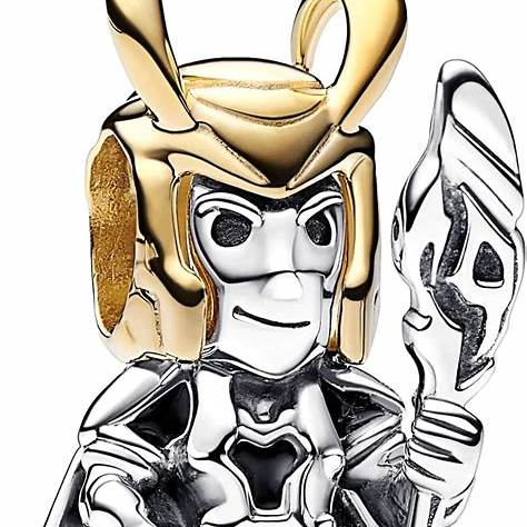 Pandora Marvel Loki Charm 762764C01 - Plata de ley y baño de oro de 14k, esmalte verde