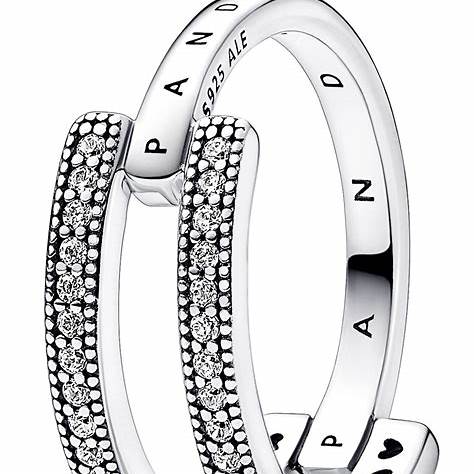 PANDORAPandora 192779C01 - 54 Signature Logo & Pavé Double Band Ring - Sterling Silver, Size 54BIJOUXEcecile
