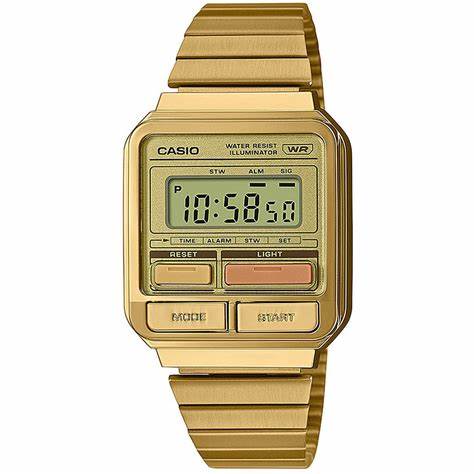 Casio A120WEG-9AEF Montre digitale vintage, bracelet en acier inoxydable ton or