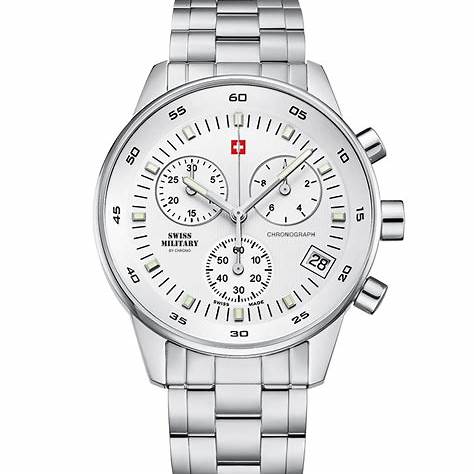 SWISS MILITARYSwiss Military by Chrono 30052.02 Men's Chronograph Watch, Silver Dial, Stainless Steel BraceletWATCHESEcecile