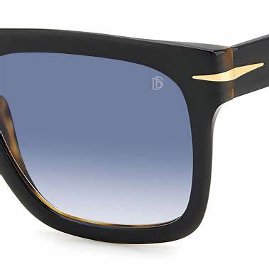 Occhiali da sole da uomo David Beckham DB 7000/S FLAT WR7/08 54 - Montatura in acetato bianco e nero, lenti grigio blu sfumate