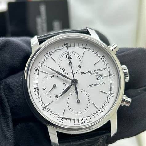 Baume & Mercier Classima Executives M0A08591 Reloj automático cronógrafo para hombre, esfera blanca, correa de piel negra