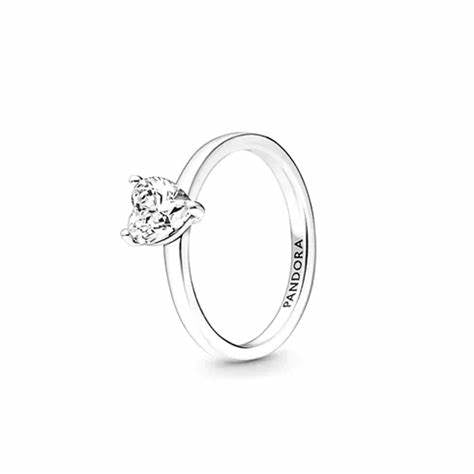 Pandora 191165C01-56 Anillo Solitario Corazón Brillante - Plata de Ley, Tamaño 56
