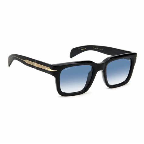 David Beckham Men's Sunglasses DB 7100/S 807/F9 52 - Black Acetate Frame, Blue Lenses