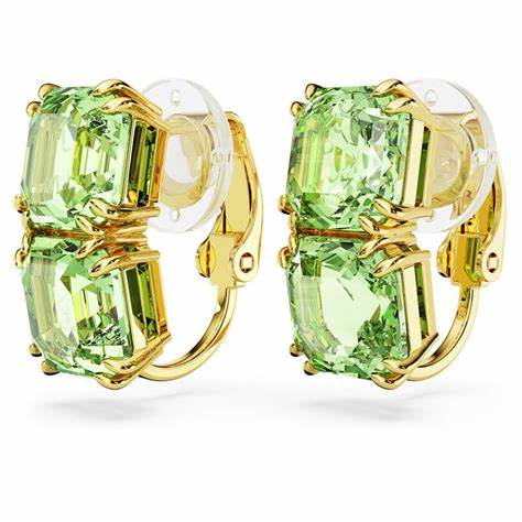 SWAROVSKISwarovski 5654559 Millenia Clip Earrings - Square Cut Green Crystals, Gold - Tone PlatedBIJOUXEcecile