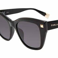 Lunettes de soleil carrées de Furla SFU534 0700 pour femme - monture noire brillante, verres gris