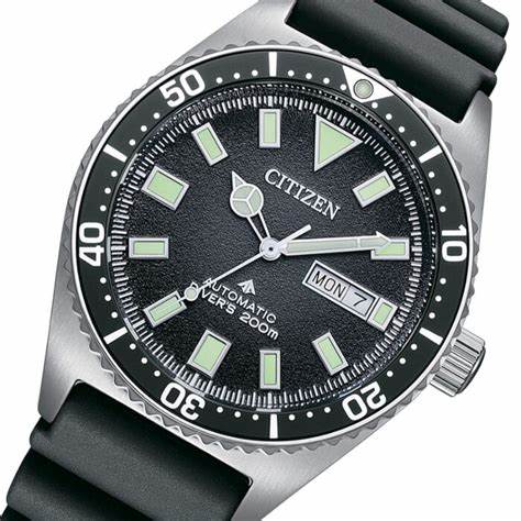 Citizen NY0120-01E Montre de plongée automatique Promaster pour hommes, cadran noir, bracelet caoutchouc noir