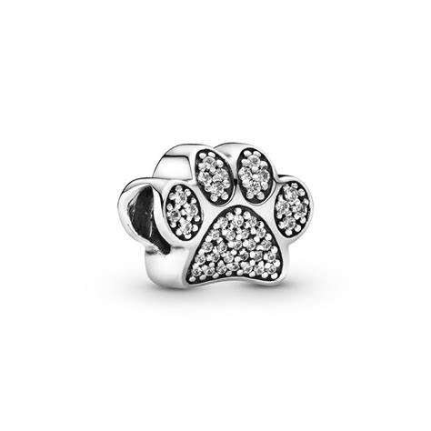 Pandora 791714CZ Sparkling Paw Print Charm - Plata de ley y circonita cúbica