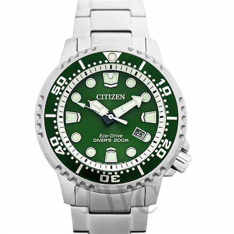 Citizen BN0158-85X Reloj de buceo Promaster Marine Eco-Drive para hombre - Caja de acero de 44 mm, esfera verde, brazalete de acero