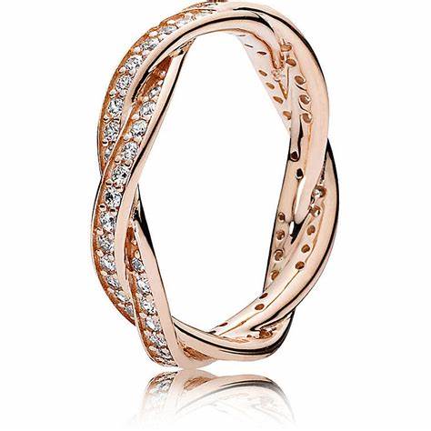 Pandora 180892CZ-54 Anello con linee intrecciate scintillanti - Placcato oro rosa, misura 54