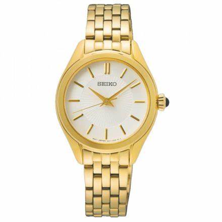 Seiko SUR538P1 Reloj de cuarzo para mujer, esfera blanca, brazalete de acero inoxidable dorado